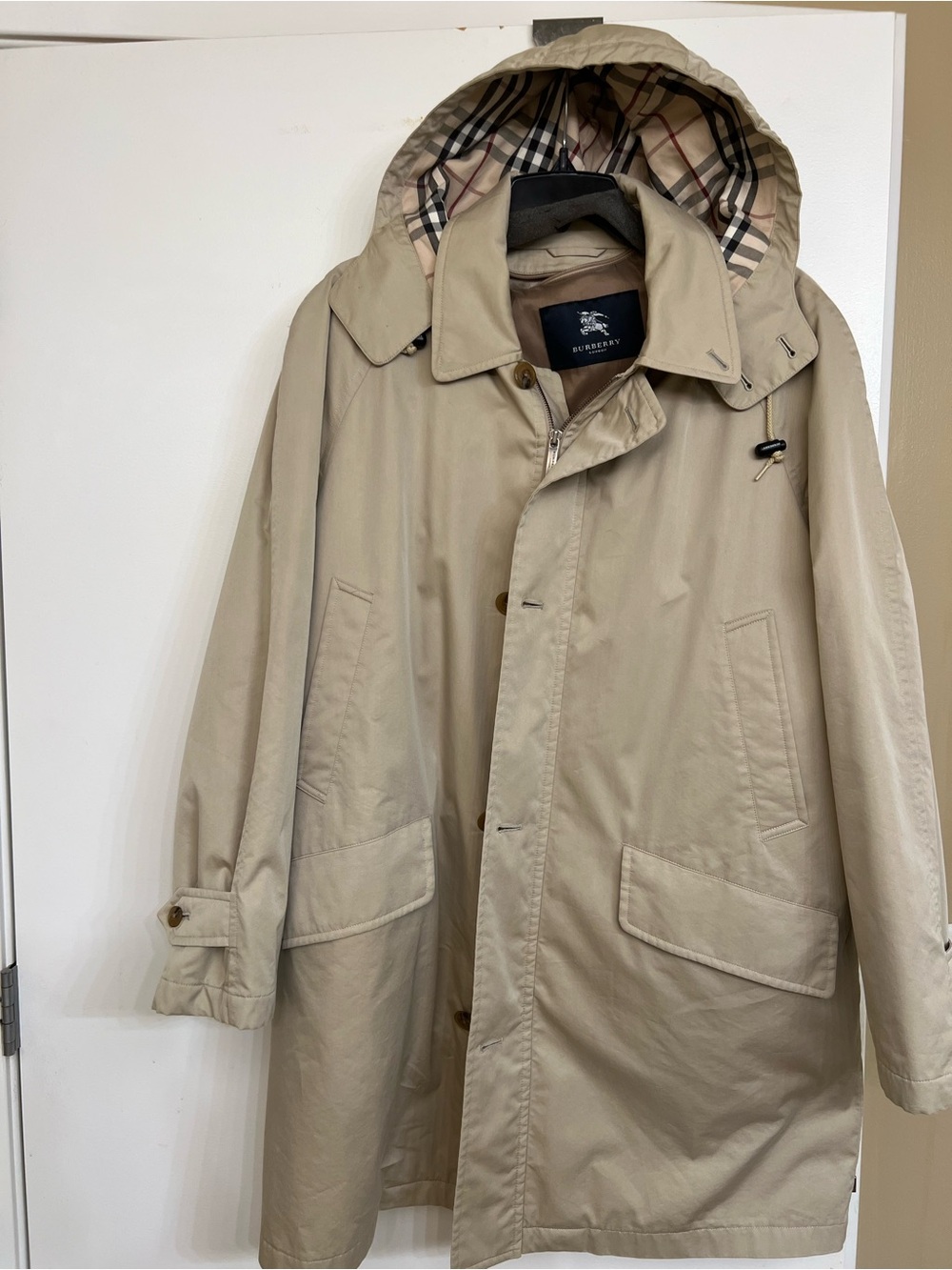 Burberry Beige Hooded Trench Coat with Signature Check Lining